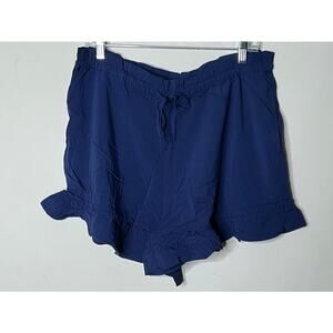 NWOT Candace Cameron Bure Petite Ruffle Hem Shorts Midnight Blue MP Drawstring